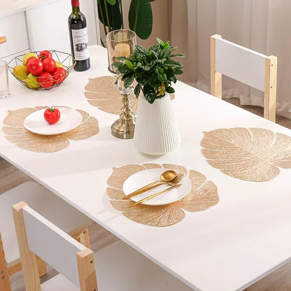 Leaf shape Placemats PVC Dining Table Decoration Pad Dinner Cutout Gold Tablemat - PM044