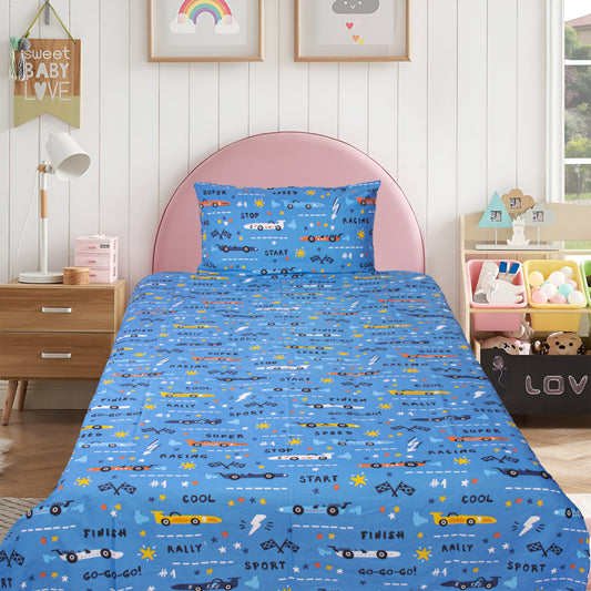 RACE RALLY - Kids Exports Cotton Single Bedsheet - KCBS045