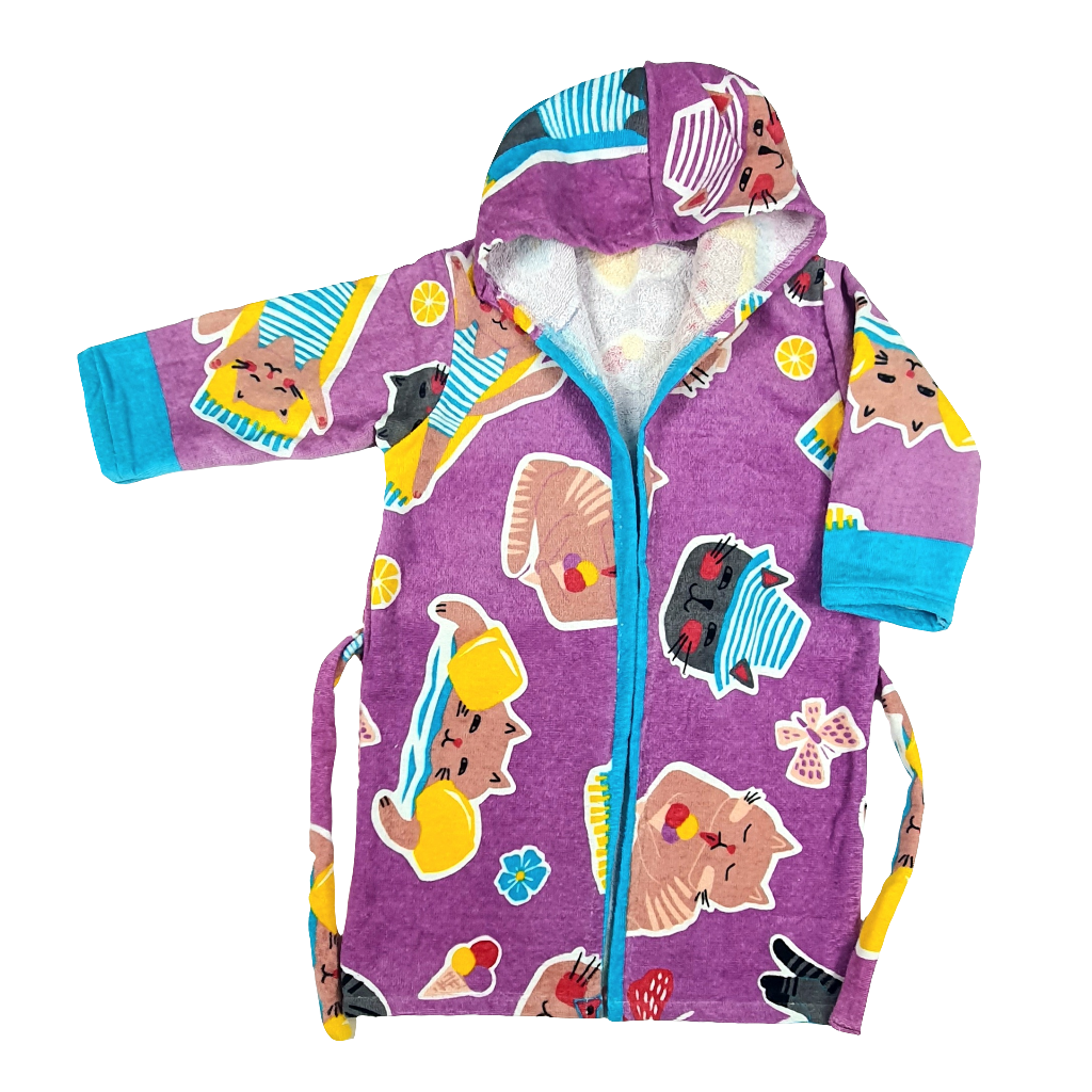 CATS-Exports Leftover 100% Cotton Kids Printed Bathrobe - KBR013