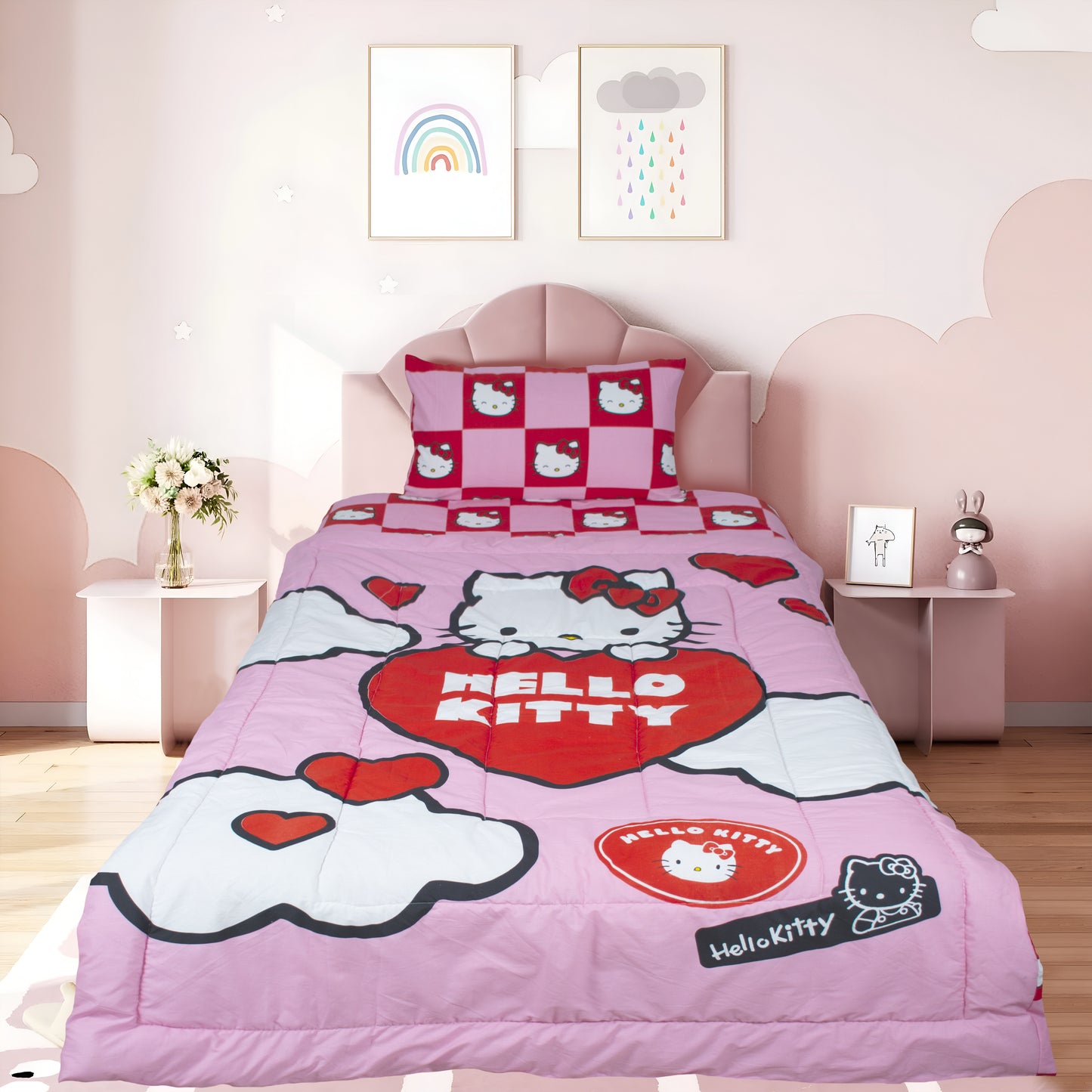 Hello Kitty - Exports Cotton Kids Printed Comforter Set 3 Piece - KCS059