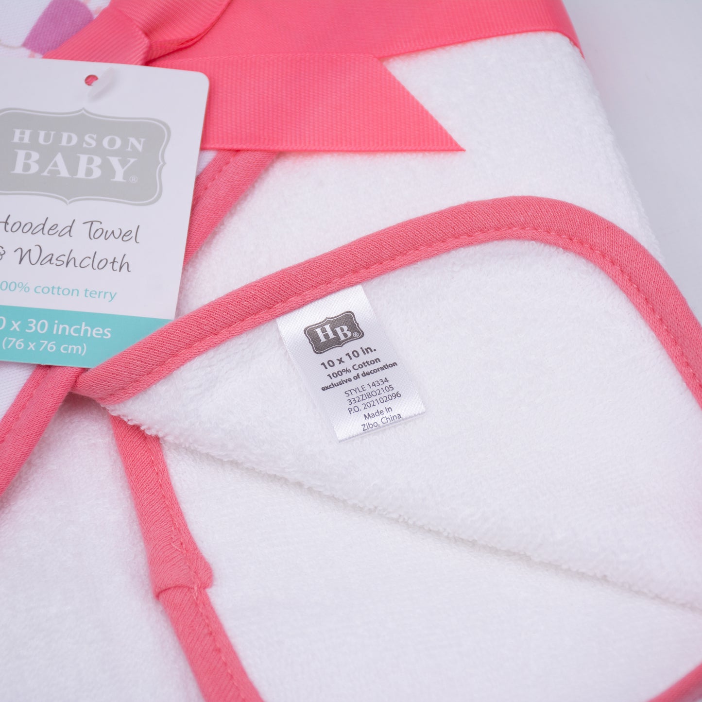 Hudson Baby - 100% Cotton Terry Hooded Towel & Wash Cloth - NB0103